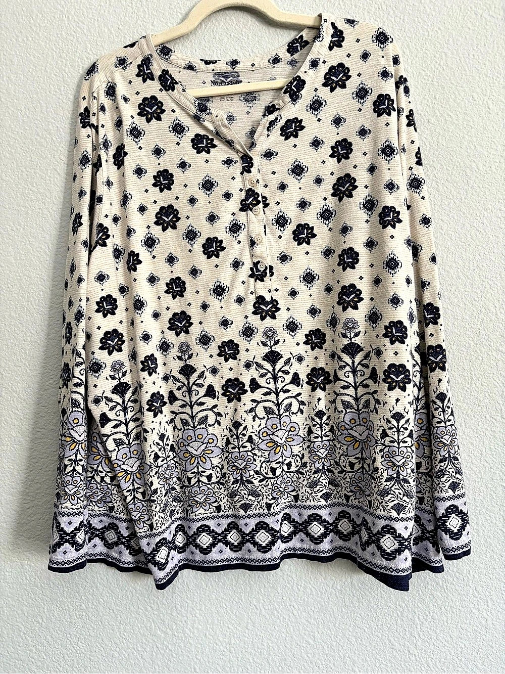 NorthStyle Tunic Floral Tunic Cream Blue Size 3X